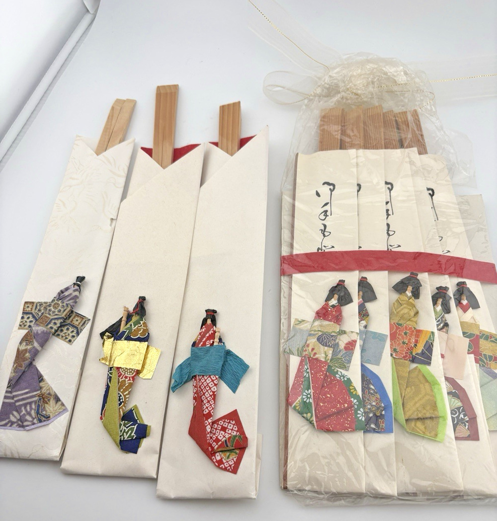 Chopsticks Decorative Souvenir Japanese Geisha Girls Long Kimonos 8 Sets VTG